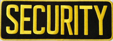 SECURITY BACK PATCH - MD GOLD ON BLACK - SEW ON.